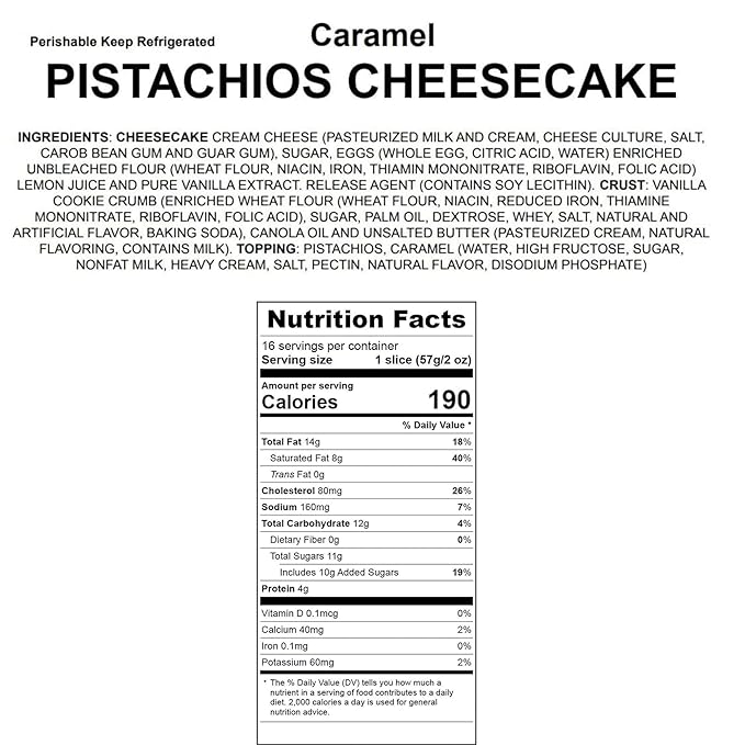 ANDY ANAND CHOCOLATIER Caramel Pistachio Cheesecake 9 | Freshly Baked with Real California Cream Cheese No Chemicals | All-Natural Delicious &amp Decadent Dessert (2 lbs)