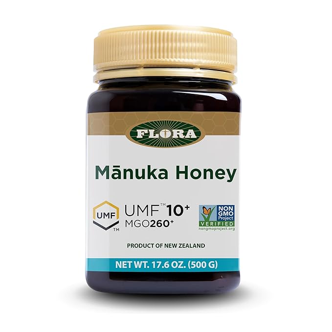 Flora - Mānuka Honey MGO 250+/10+ UMF New Zealand Honey 100% Traceable MGONatural Healing Sore Throat Relief Aids Digestion 17.6-oz. Jar