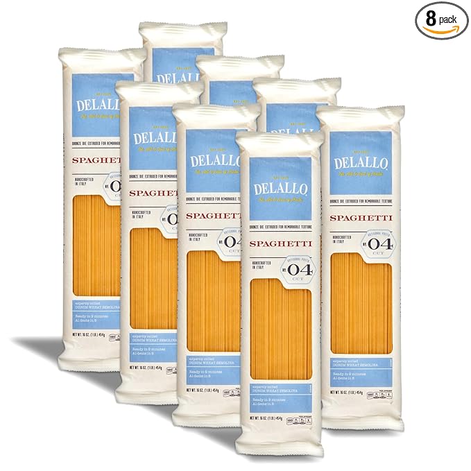 DeLallo Spaghetti Pasta 1 Pound Bag 8 Pack Classic Style Imported from Italy Cooks in 9 Minutes Homemade Recipe Non-GMO