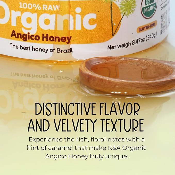 K&ampA HONEY Angico + Bride’s Bouquet Bundle | USDA Certified Organic | Superfood Honey Duo | Rich in Antioxidants &amp Natural Minerals | Raw | Premium | 8.47 oz Each