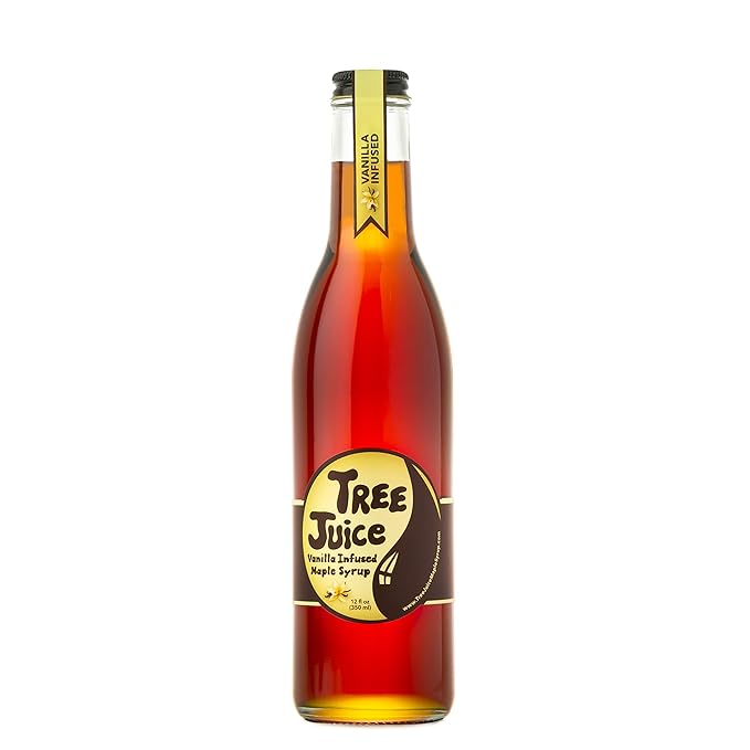 Tree Juice Vanilla Infused Maple Syrup | 100% Pure Grade A Maple Syrup | All Natural Non GMO Vegan Gluten Free Vegetarian Paleo | 12 Ounce Bottle