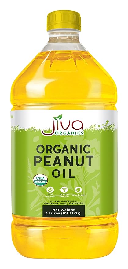 Jiva Organics Organic Peanut Oil 3 Ltr (101 Fl Oz) Non-GMO Rich &amp Pure Healthy Cooking Oil for Baking Frying &amp Dressing