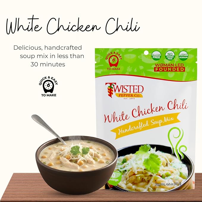 Twisted Pepper Co. White Chicken Chili Dry Soup Mix – Handcrafted Homestyle Soup – Hearty Creamy &amp Flavorful Comfort Meal Ready in 30 Minutes Serves 10 Add Green Chilies White Beans &amp Chi