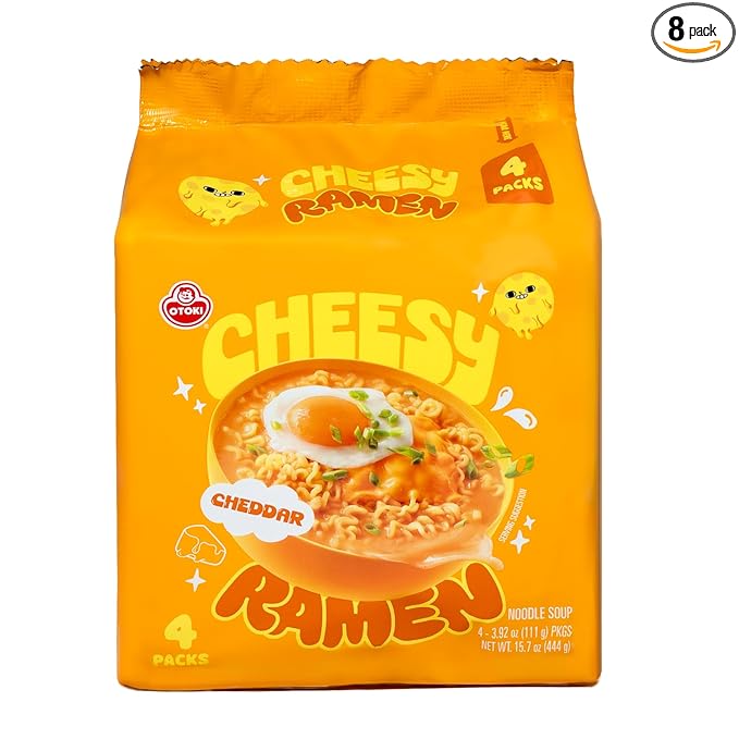 Cheesy Ramen - Cheddar Soup Ramen | Mild Kick Creamy &amp Savory Korean Noodles | 3.92 oz (Pack of 8)