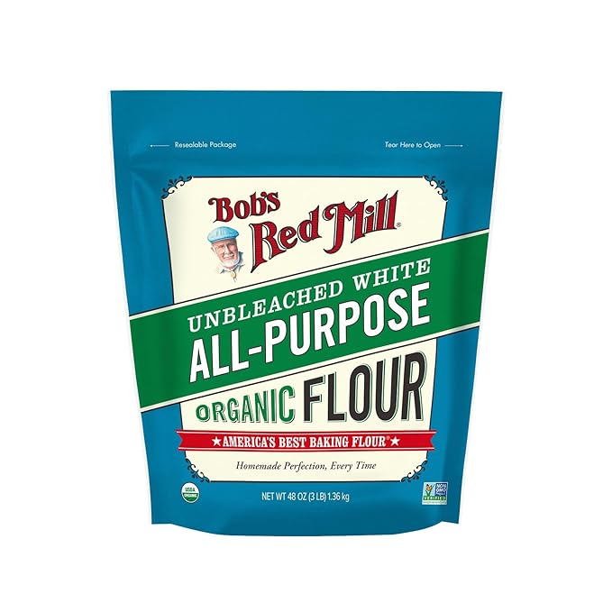 Bob's Red Mill Organic All Purpose Unbleached Flour 3 Pound (Pack of 1) - Non-GMO Vegan Unbromated Unenriched