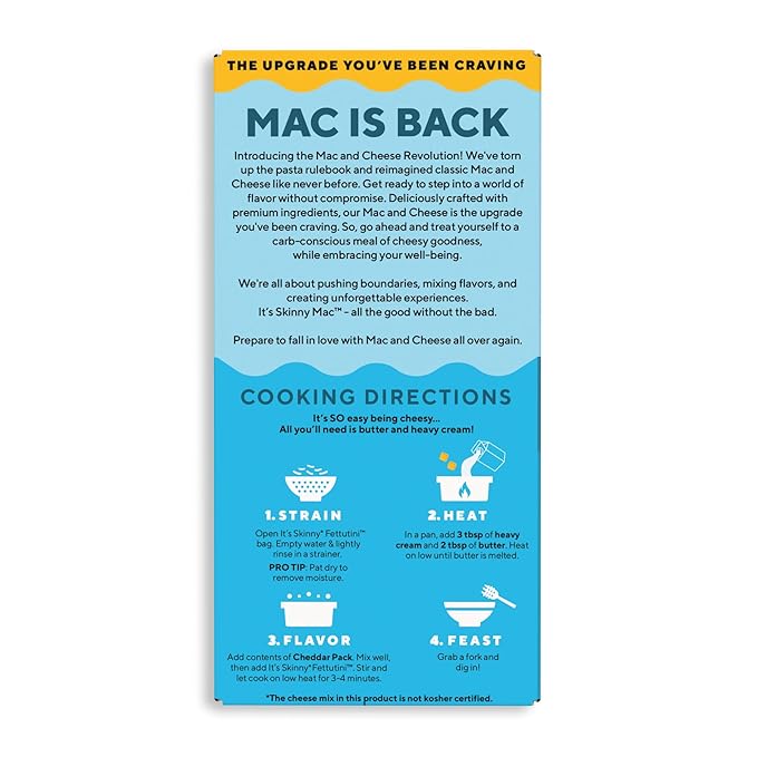 It’s Skinny Fettuccine &amp Velvety Cheddar Mac and Cheese Bundle – Pre-Cooked Konjac Shirataki Noodles Gluten-Free Vegan Keto-Friendly (6-Pack Each)