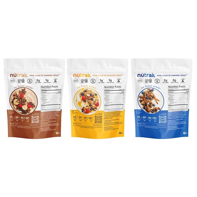NuTrail Nut Granola Cereal Variety Pack No Sugar Added Keto Low Carb Gluten Free Grain Free Healthy Breakfast 8 oz. 3 Count