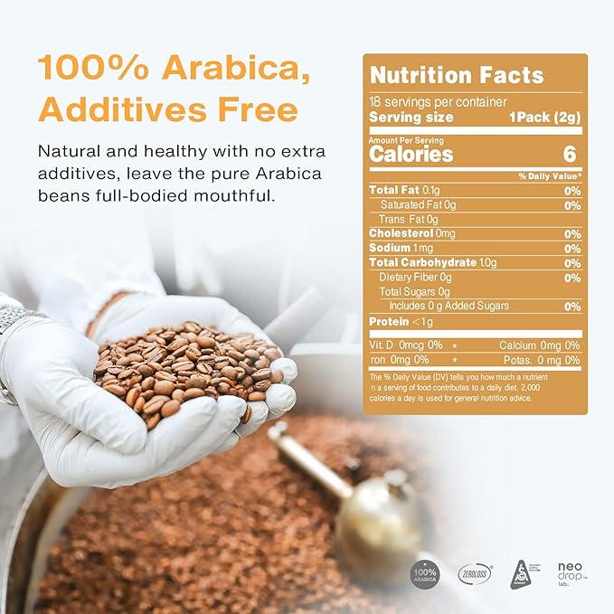 SATURNBIRD Premium Instant Coffee Medium/Dark Roast Mix Cold Brew/Latte/Americano 3 Customized Flavors 100% Arabica Blend 18 Counts for Camping Traveling Home Office 1.27 OZ