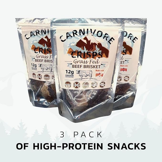 Carnivore Crisps Grass-Fed and Finished Beef Brisket Beef Crisps High Protein Keto &amp Carnivore Diet Approved Gluten-Free No Hormones 1.5 oz (Pack of 3)