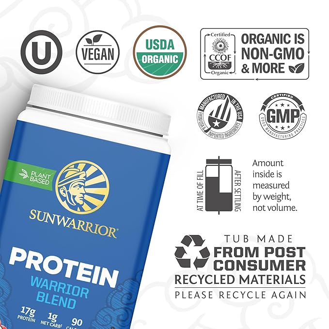 Sunwarrior Chocolate &amp Vanilla Organic Plant Based Protein Powder Set | Bundle &amp Save | Vegan Organic Protein Powder | Non-GMO Soy Dairy Filler &amp Gluten Free (30 Servings Each)