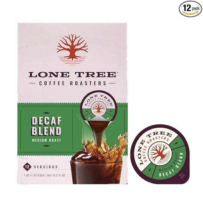 Lone Tree Single-Serve Coffee Pods – Premium 100% Arabica Liquid Concentrate – Smooth &amp Bold Decaf – 12 Pods – Ready Hot or Iced