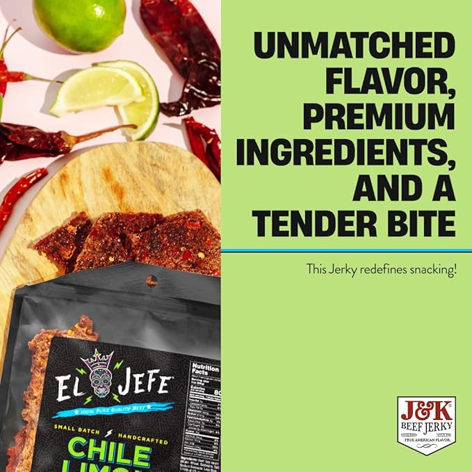 El Jefe Beef Jerky Chile Limon 7oz - Authentic Mexican Style Hispanic Slab Jerky Hand-Crafted in Small Batches for Bold and Zesty Snacking!