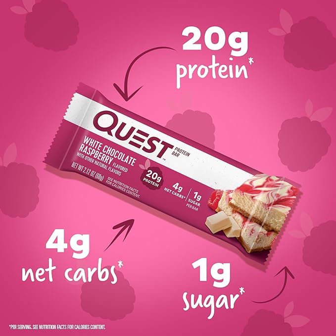 Quest Cookies &amp Cream and White Chocolate Raspberry Protein Bars Bundle 18-20g Protein 1g Sugar Gluten Free Keto Friendly 12 Count