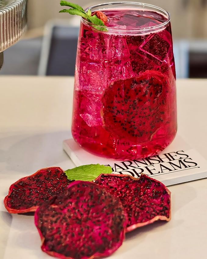 Garnishes &amp Dreams Dehydrated &amp Dried Purple Dragon Fruit (5.5oz) – Natural Exotic Tropical Fruit Chips for Cocktails Mixology Baking &amp Desserts No Sugar Added Edible Dried Fruit Garni