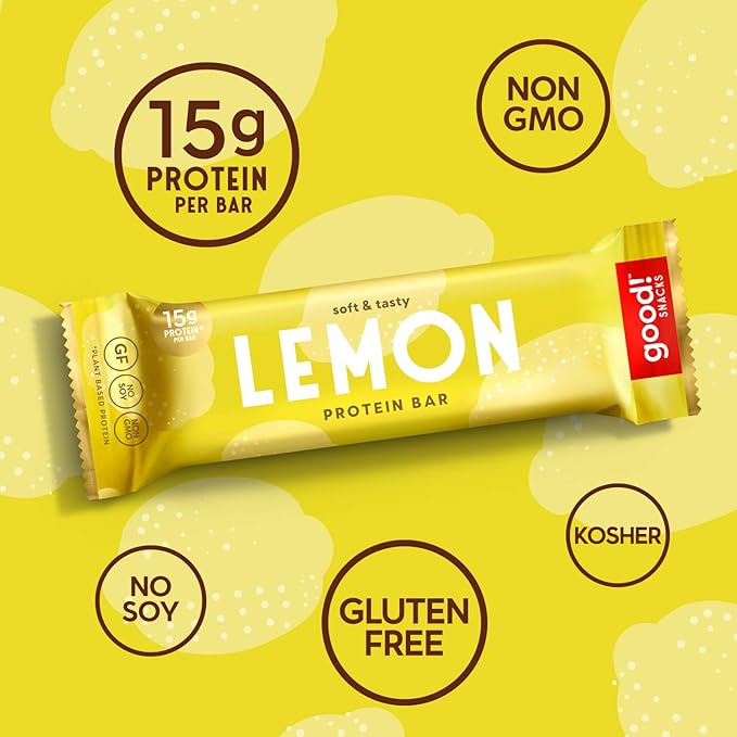 good! Snacks Lemon Vegan Protein Bar Soy &amp Gluten Free Plant Based Low Sugar 15g Clean Protein Natural Healthy Superfood Snack Kosher Friendly For Athletes &amp Active Lifestyles 12 Bars