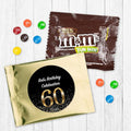 12ct Personalized 60th Birthday M&ampM's Candy Favors Fun Size Candy Bags (12 Pack) - Gold Foil - (3 x 4in) Milk Chocolate Party Supplies