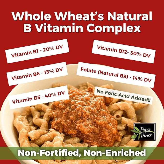 Papa Vince Organic Italian Pasta - Imported Whole Wheat Heirloom Grain from Italy: Non-Enriched Bronze Die-Cut High Fiber Slow Carb Slow-Dried Artisan Busiate Pasta Made in Italy