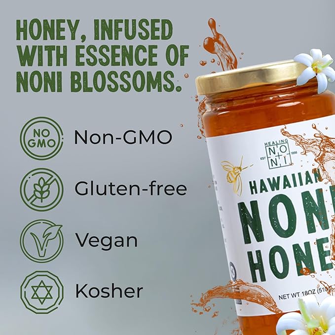 Healing Noni - Hawaiian Honey - All-Natural - 12-Pack Glass Jar 48oz