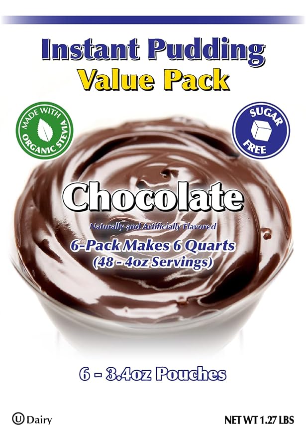 GramZero Chocolate Sugar Free Pudding Mix 6-Pack Great For Nutrition Club Meal Replacement Shakes Low Calorie Dessert Stevia Sweetened