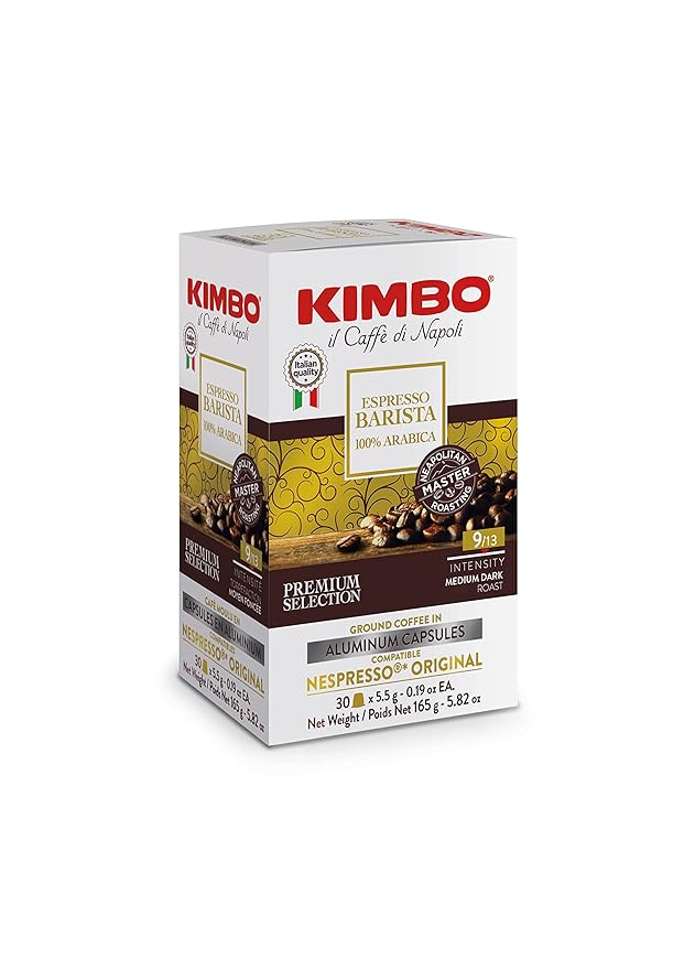 Kimbo Espresso 100% Arabica Single Serve Compatible Coffee Capsules - Blended and Roasted in Italy - A Dark Roast with a Lingering Dark Chocolate Flavor 30 Count