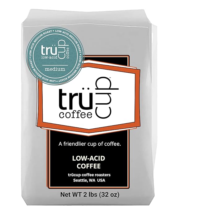 trücup Low Acid Coffee Light Roast Coarse Grind Coffee 2 LB Natural Water&ampSteam Process (60% Less Acid) Smooth Flavor Stomach-Friendly Rich in Antioxidants
