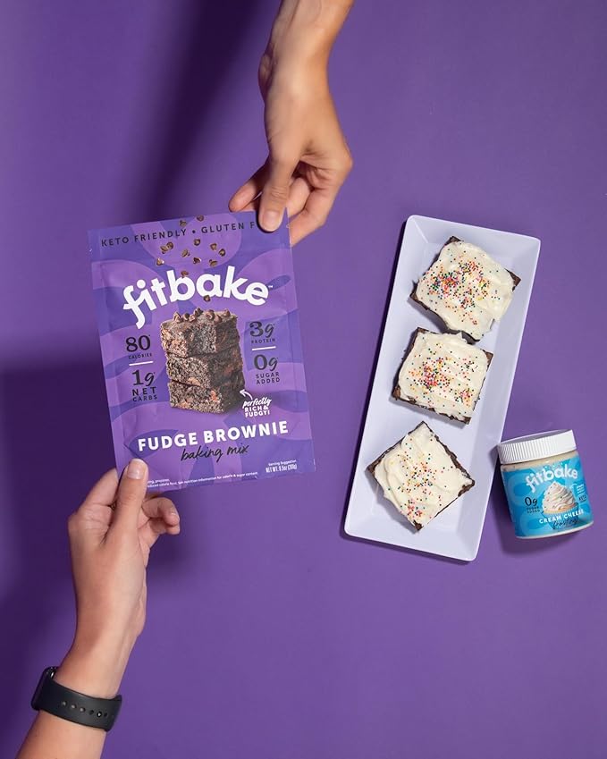 FitBake Fudge Brownie Baking Mix and Cream Cheese Frosting Bundle | 0g to 2g Net Carbs Per Serving | Keto Friendly Low Carb Food | Gluten Free Desserts | No Added Sugar | Naturally Sweetened