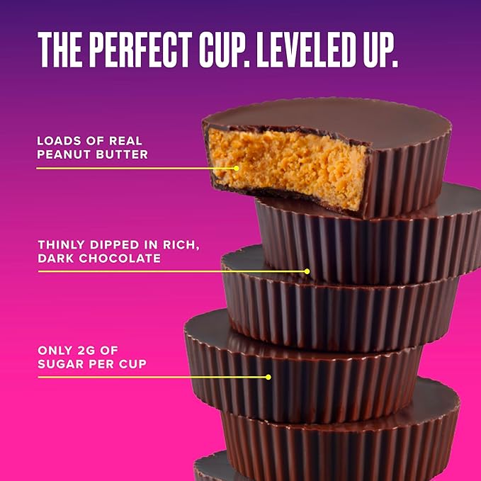 SkinnyDipped Dark Chocolate Peanut Butter Cups 2g Sugar per Cup Keto Friendly Low Carb Gluten Free 3.2oz 4 Pack (24 Cups Total)