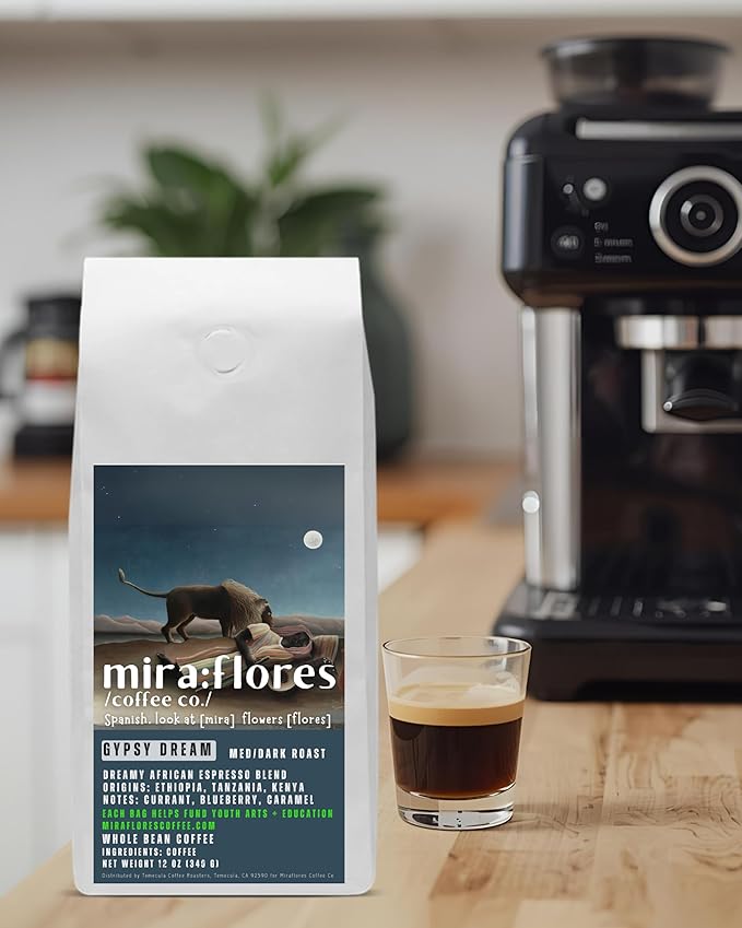 Miraflores Coffee Co Specialty Whole Bean Coffee Perfect Crema Medium Dark Roast Espresso Blend (12oz Africano Espresso Roast)