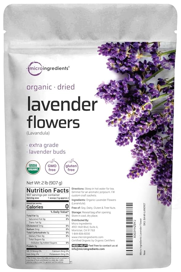 Organic Dried Lavender Flowers 2lbs (32oz) | Culinary Lavender from France for Tea Home Fragrance &amp Sachets | Food Grade Edible Buds | Non-GMO Bulk Supply