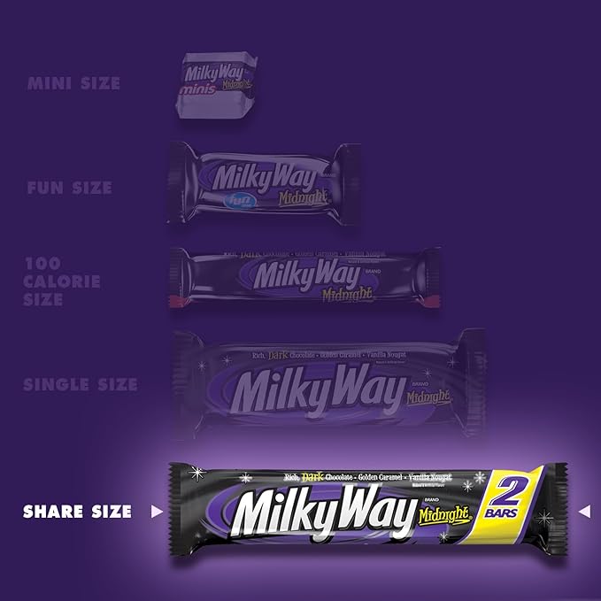 MILKY WAY Candy Bars Midnight Dark Chocolate Candy Bars Sharing Size 2.83-Ounce 24-Count Box