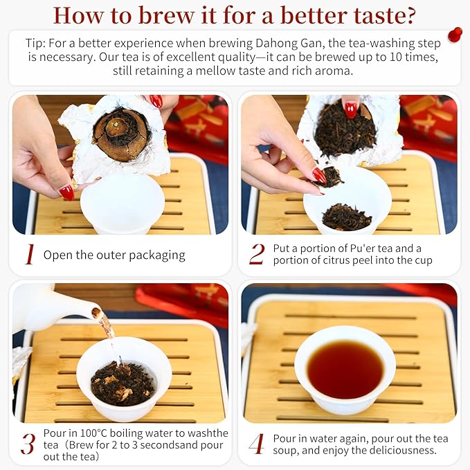 CHADUO Tangerine Peel Puerh Tea Xinhui Dahonggan Orange Peel Puer Xinhui Chenpi Pu'er Da Hong Gan Mandarin Orange Peel Puerh 7.05oz/200g Ripe Pu-erh Rich Citrus Aroma And Aged Pu'er Fragrance 大红柑 普洱茶