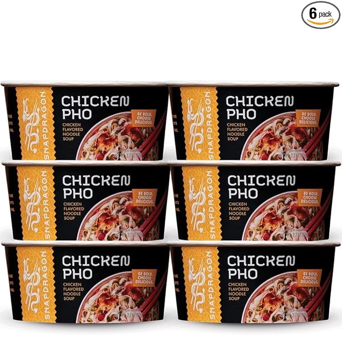 Snapdragon Chicken Pho Instant Noodle Bowl Six Pack Rich Chicken Flavored Broth with Rice Noodles Gluten Free No Artificial Flavors 6 2.1oz Bowls