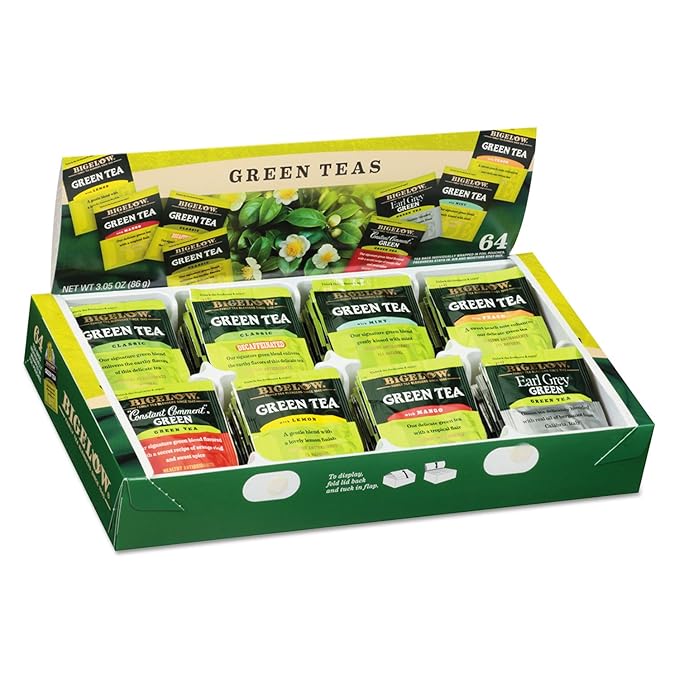 Green Tea Assortment Individually Wrapped Eight Flavors 64 Tea Bags/Box Sold as 64 Each