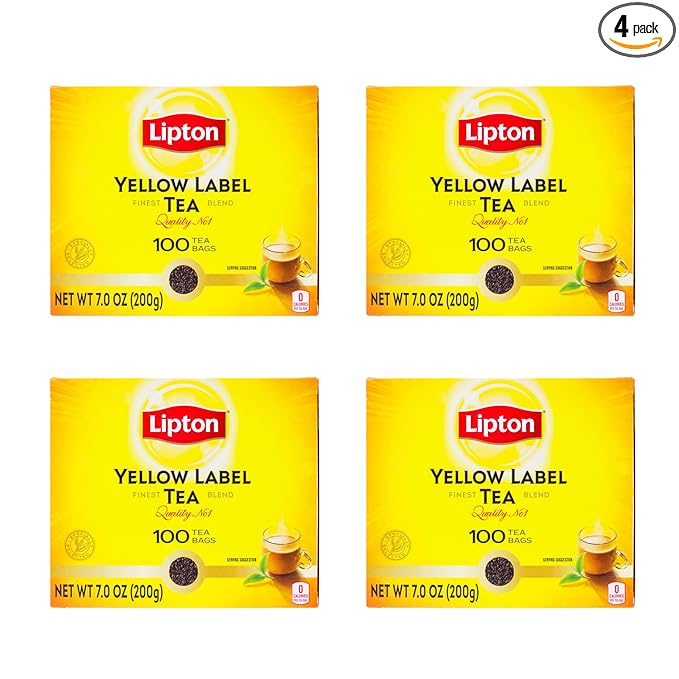 Lipton Yellow Label Finest Blend | Lipton Tea Bags | Black Tea | Unsweetened Instant Chai | 200 Grams (Pack of 4)