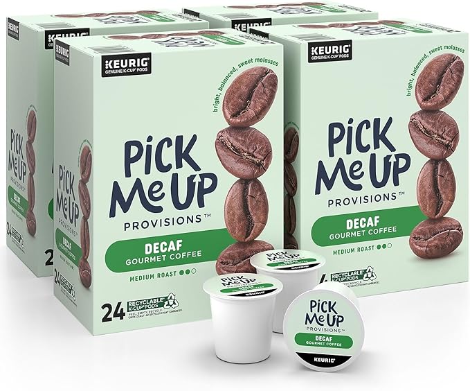 Pick Me Up Provisions Single-Serve Coffee Capsules &amp Pods Medium Roast Decaf 96 Pack K-Cup Compatible Single Serve Coffee Breakroom Office 100% Arabica Coffee