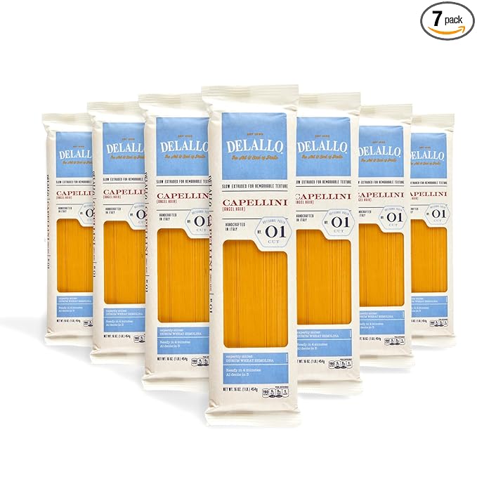 DeLallo Capellini Pasta Angel Hair Pasta Made in Italy Made with Only 100% Durum Wheat Semolina Flour All Natural Non-GMO Kosher Vegan 1 lb Bag (7 Pack)
