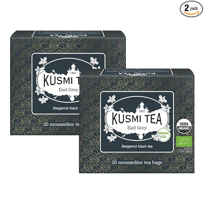 Kusmi Tea - Pack of 2 Boxes of Tea Bags - Earl Grey - Organic Earl Grey Black Tea - Flavored with Italian Bergamot Essential Oil - Strong Robust Caffeinated Tea - 2x20 Tea Bags