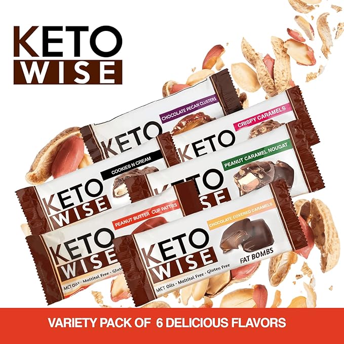 Keto Wise Fat Bombs - Made with Chocolate containing MCT Oil - Low Fat Low Carb and Keto Friendly Snack - 10g Fat 1g Net Carbs | Peanut Butter Cup Patties 16 Count (Pack of 1)