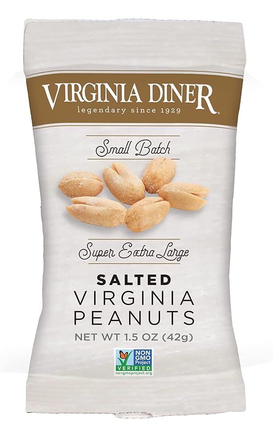 Virginia Diner XL Blister Roasted Gourmet Virginia Peanuts – All Natural Heart Healthy Plant-Based Protein 1.5oz (Pack of 25) Salted for Lunch Box or Snacking