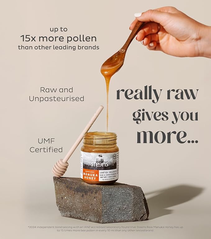 Steens Manuka Honey - MGO 515+ - Pure &amp Raw 100% Certified UMF 15+ Manuka Honey - Bottled and Sealed in New Zealand - 7.9 oz Jar
