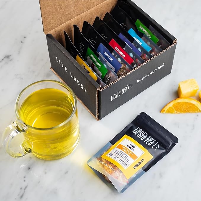 Tiesta Tea - Top 8 Favorites Sampler Set Loose Leaf Up to 80 Cups High to No Caffeine Hot &amp Iced Tea Variety Pack with Green Herbal &amp Black 8 Sample Pouches