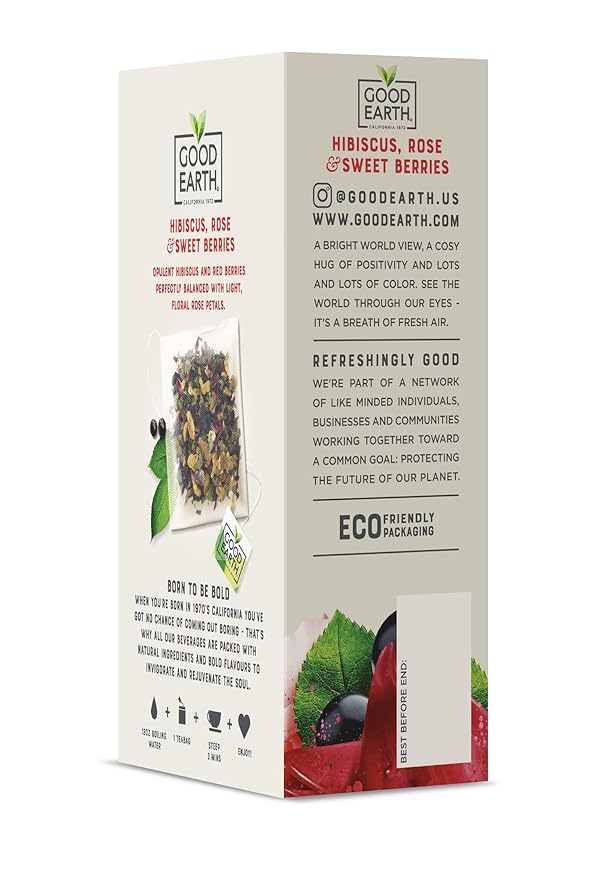 Good Earth Sensorial Blend Flavored Herbal Tea Hibiscus Rose and Sweet Berries No Artificial Color No Preservatives 15 Bag (Pack of 5)