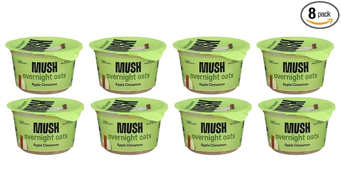 Mush Overnight Oats - Apple Cinnamon - Good Source of Fiber Non-GMO Dairy Free Gluten Free 5oz - 8 Pack