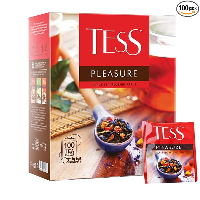 Tess Pleasure Black Tea Lemon Sorghum Apple Pieces Cornflower Petals Rose Hips 100 Pcs