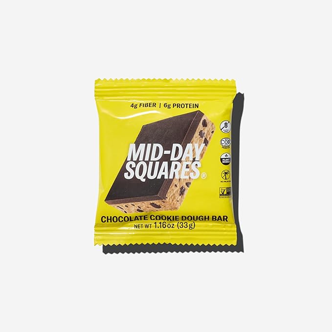 Mid-Day Squares Cookie Dough Protein Chocolate Bars 1.16 Oz each 3 Packs (36 Squares) | Made with Real Chocolate 6g Plant Protein 4g Fiber Gluten Free Plant-Based