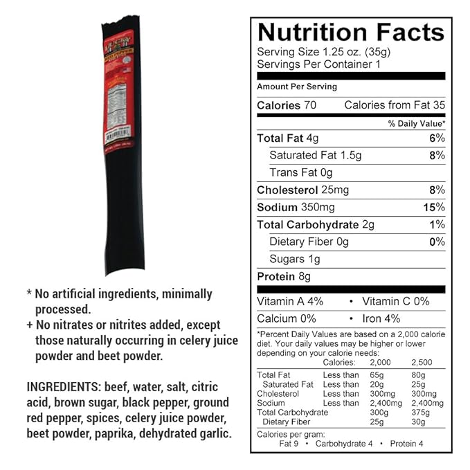 Lucky Beef Jerky - 1.25oz Sticks (Red Pepper 48 Pack)