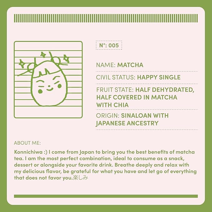 SEÑOR MANGO | MATCHA - Dried Mango with Matcha Coating | Organic Kent Variety | No Sugar Added | Gluten-Free Fruit Snack | Made in Mexico | 6 Pack – 2.1 oz Each