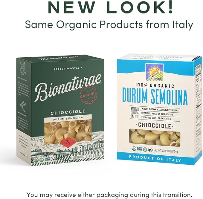 Bionaturae Chiocciole Pasta Noodles - Durum Semolina Pasta Kosher High Protein Non-GMO USDA Certified Durum Semolina Chiocciole Chiocciole Pasta Organic Crafted in Italy - 16 Oz 6 Pack