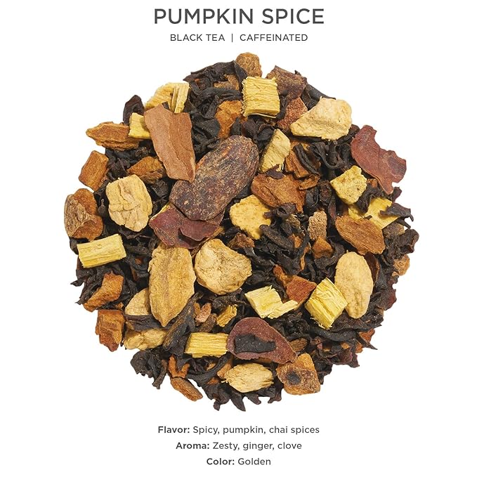 Tea Forte Pumpkin Spice Premium Loose Leaf Caffeinated Black Tea Blend Canister Makes 35-50 Cups
