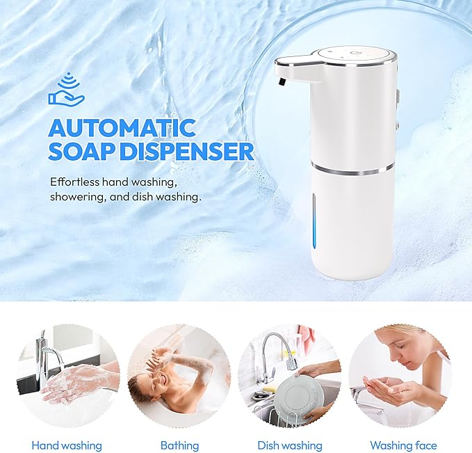 2 Pack Automatic Soap Dispenser TouchlessLiquid Hand Soap Dispenser 12.8oz Electric Wall Mounted Smart for Bathroom and Kitchen Dish SoapEasy for Toddlers(White)